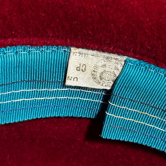 Vintage burgundy red felted wool bucket hat rolled brim Union Label bow trim - Picture 7 of 9